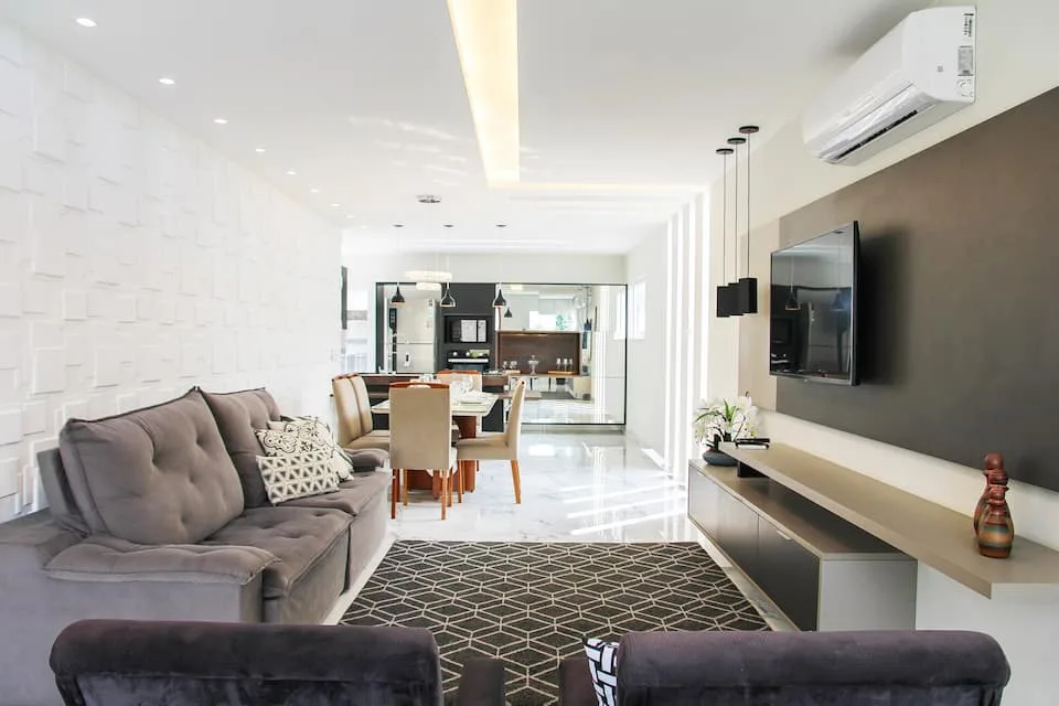 Sala de estar da casa Blue Garden